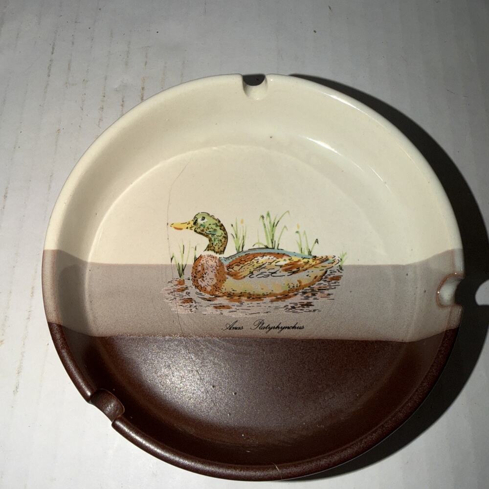 Vintage Ceramic Notched Ashtray Painted Duck